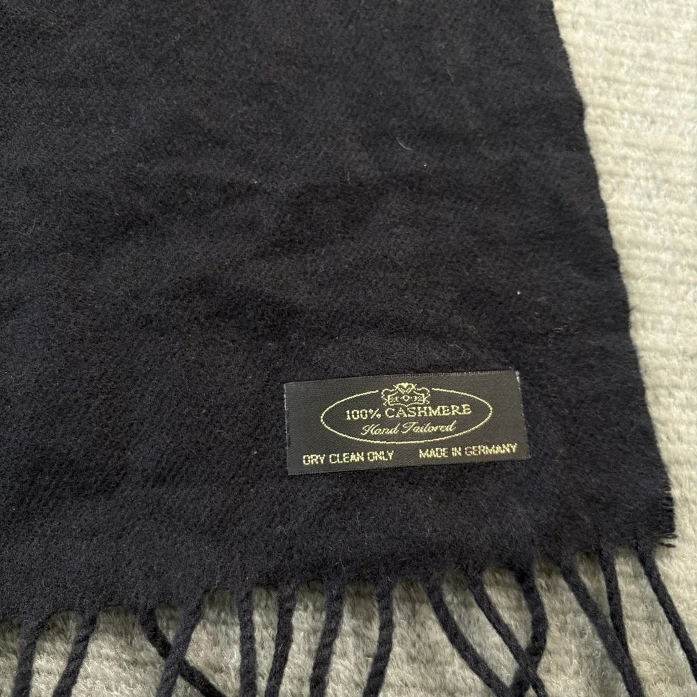 Germany 100% Cashmere Scarf Black Fringed Soft Quiet Luxury Classic